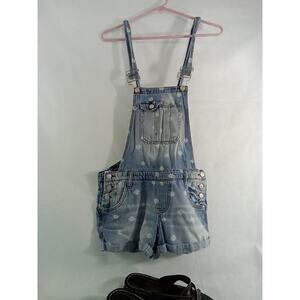 lei Light Blue Denim Daisy Print Short Overalls